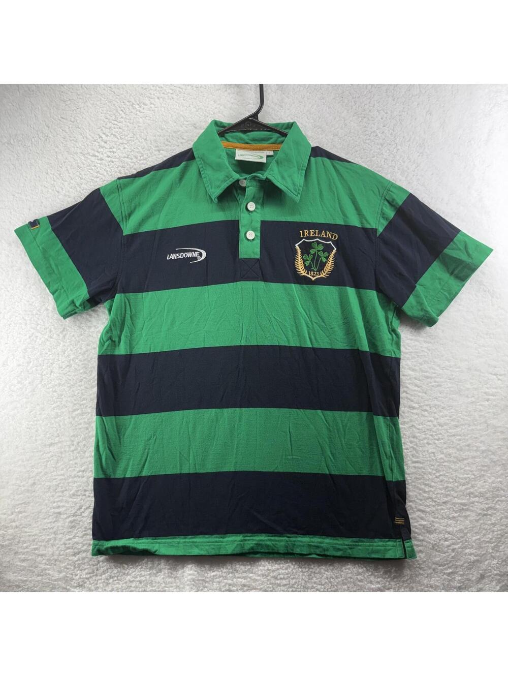 Vintage Lansdowne Ireland Rugby Polo Mens Large Embroidered Irish Short Sleeve
